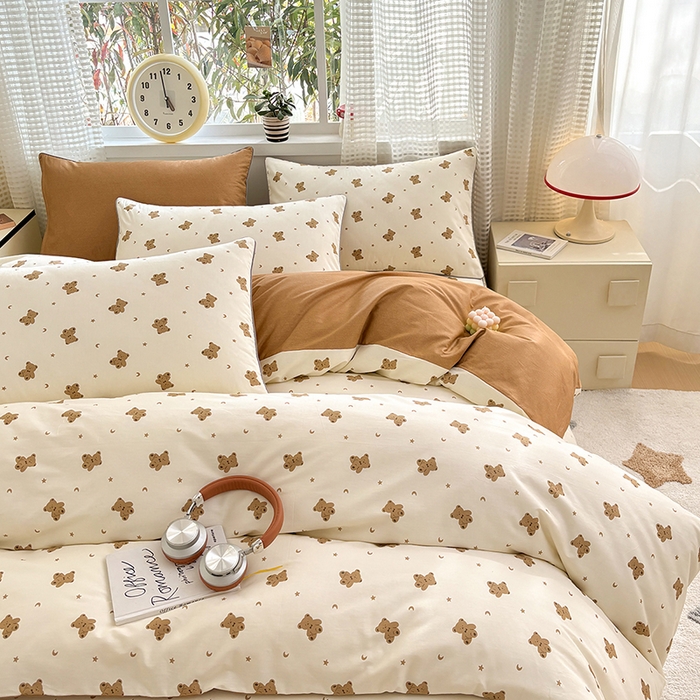 91家纺网 家纺一手货源 找家纺 元元被芯 2025新款40支13372全棉印花全棉隐藏式夹棉被套 熊尼