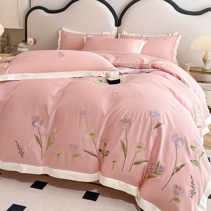 狂想家 2025亲肤棉重工刺绣系列四件套-花海 花海欢乐粉