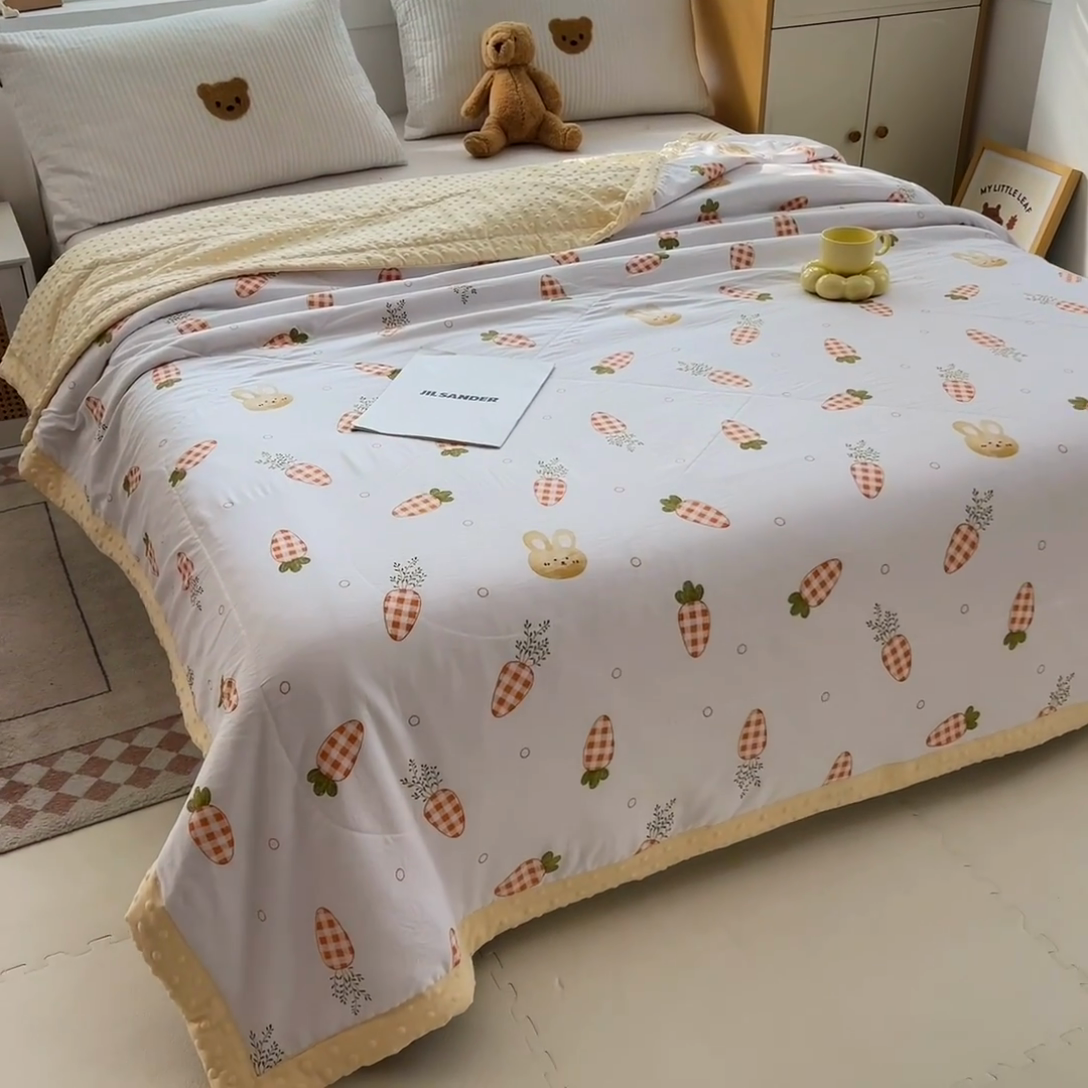 91家纺网 家纺一手货源 找家纺 鑫棉坊 2025新款A类水洗棉豆豆双层纱棉花夏凉被 萝卜兔