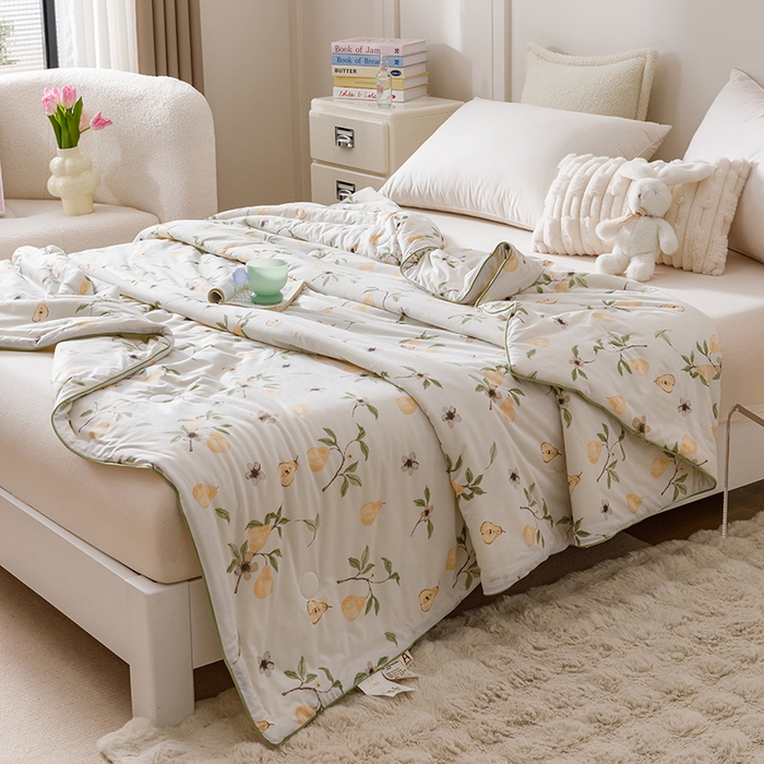 91家纺网 家纺一手货源 找家纺 优被业 2025新款A类牛奶丝针织棉夏被20%大豆(四周踩棉)软糯夏凉被空调被 硕果