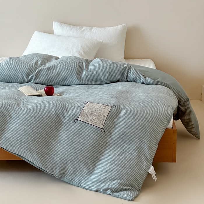 91家纺网 家纺一手货源 找家纺 月夏 2025新款全棉双层纱被套全棉被套单被套 莫克-绿