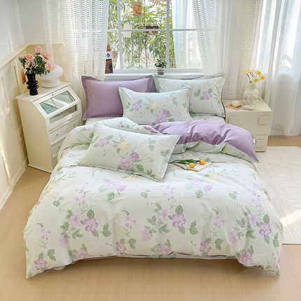 元元被芯 2025新款40支13372全棉印花全棉四件套 紫萱