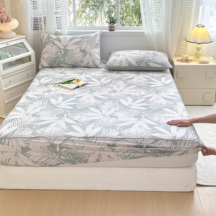 91家纺网 家纺一手货源 找家纺 元元被芯 2025新款40支13372全棉印花全棉隐藏式夹棉床笠 蔓羽