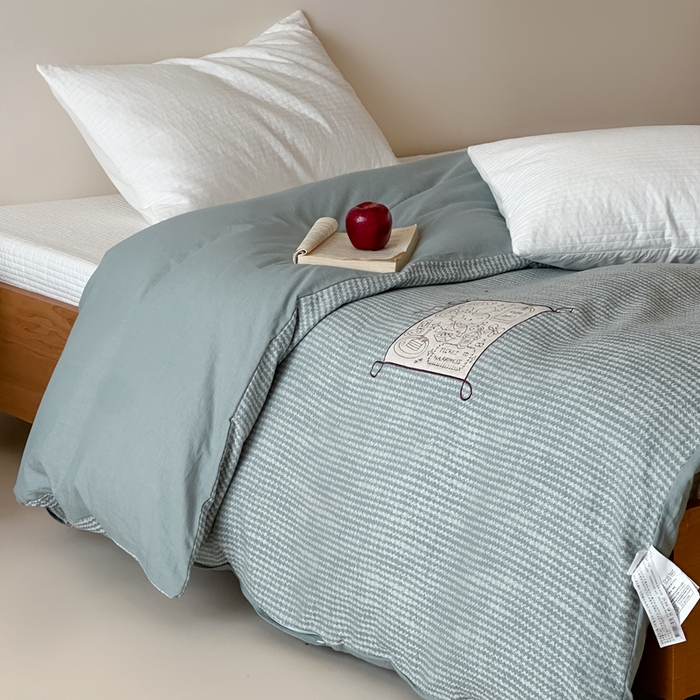 91家纺网 家纺一手货源 找家纺 月夏 2025新款全棉双层纱被套全棉被套单被套 莫克-绿