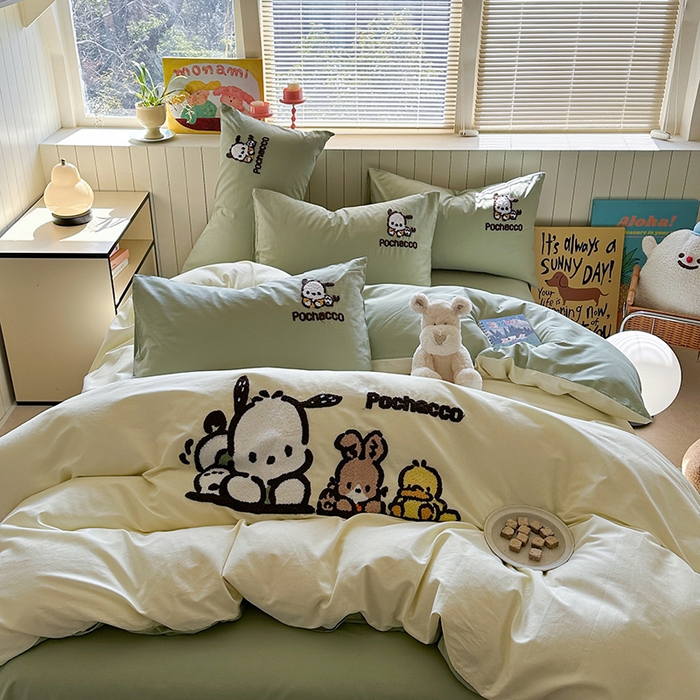 91家纺网 家纺一手货源 找家纺 金爱家 2025新款全棉毛巾绣四件套 毛巾绣-俏皮帕哈狗