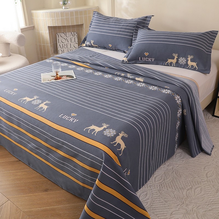 91家纺网 家纺一手货源 找家纺 幸嘉轩2025新款亲肤舒适床单三件套 鹿缘