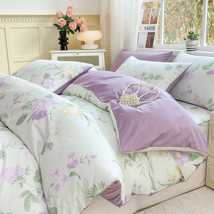 91家纺网 家纺一手货源 找家纺 元元被芯 2025新款40支13372全棉印花全棉隐藏式夹棉被套 紫萱