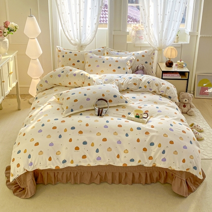 梦莱斯 2025直播爆款公主风A类针织棉床盖四件套AA版被套 南瓜派对