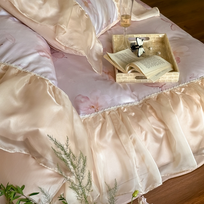 91家纺网 家纺一手货源 找家纺 佳汐蓝家纺 2025新款100支澳棉四件套-蝶恋花 淡粉色