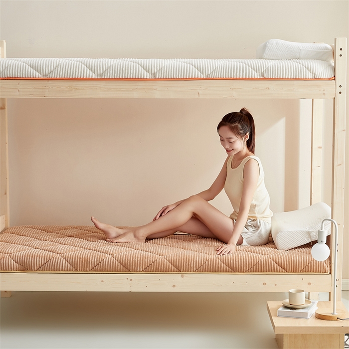 91家纺网 家纺一手货源 找家纺 2025新款柔软舒适魔法绒棉花床垫系列-学生款 驼色