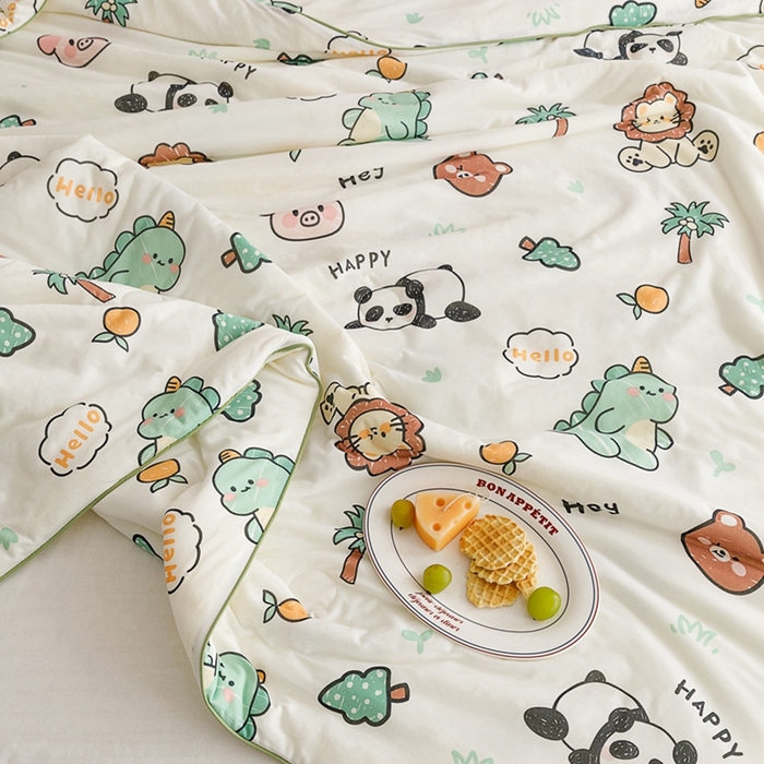 91家纺网 家纺一手货源 找家纺 优被业 2025新款A类牛奶丝针织棉夏被20%大豆(四周踩棉)软糯夏凉被空调被 动物园