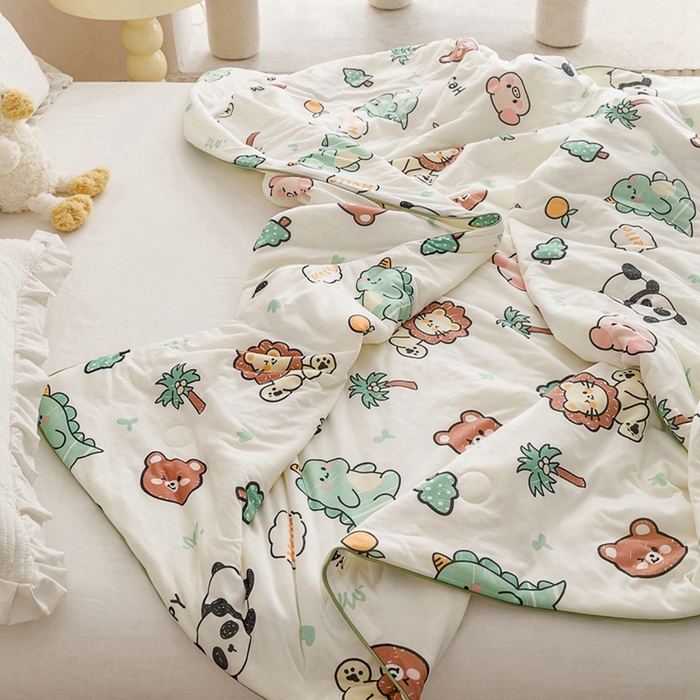 91家纺网 家纺一手货源 找家纺 优被业 2025新款A类牛奶丝针织棉夏被20%大豆(四周踩棉)软糯夏凉被空调被 动物园