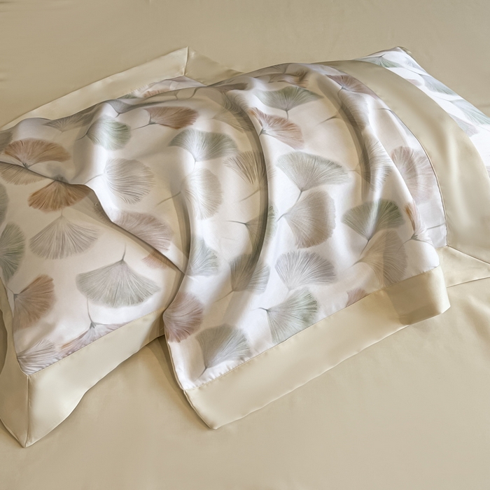 91家纺网 家纺一手货源 找家纺 2025春夏新款简奢款嵌绳莱赛尔数码印花夏被四件套单夏被床笠床单款 林间蜜杏