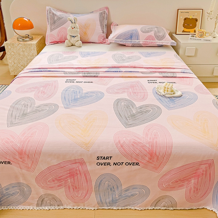 91家纺网 家纺一手货源 找家纺 2025春夏新品鱼骨棉老粗布凉席 心动-粉