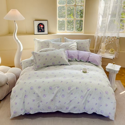 91家纺网 家纺一手货源 找家纺 玖琳家纺  2025新款40s贡缎纯棉13372四件套玫瑰花信  绿