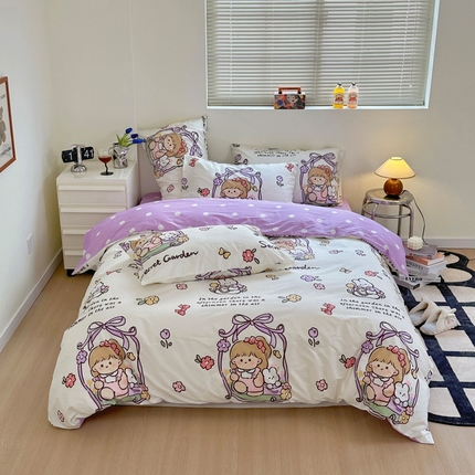 91家纺网 家纺一手货源 找家纺 （总）2025春夏新款全棉小清新卡通碎花学生季三件套四件套