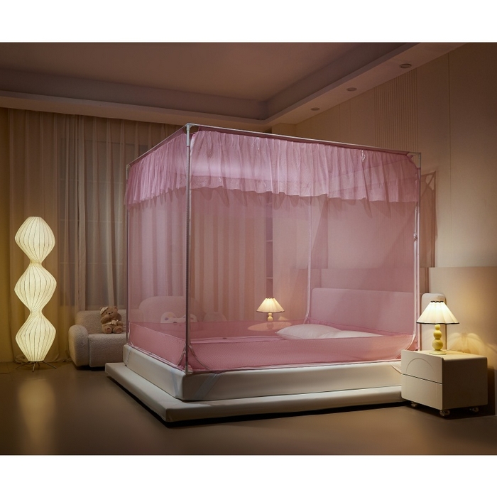 91家纺网 家纺一手货源 找家纺 卓尔居2025新款A类防蚊绗绣编织防摔坐床蚊帐 夏至-粉