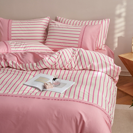 91家纺网 家纺一手货源 找家纺 安莱生活 2025新款全棉日式侘寂风条格系列四件套 茉咔