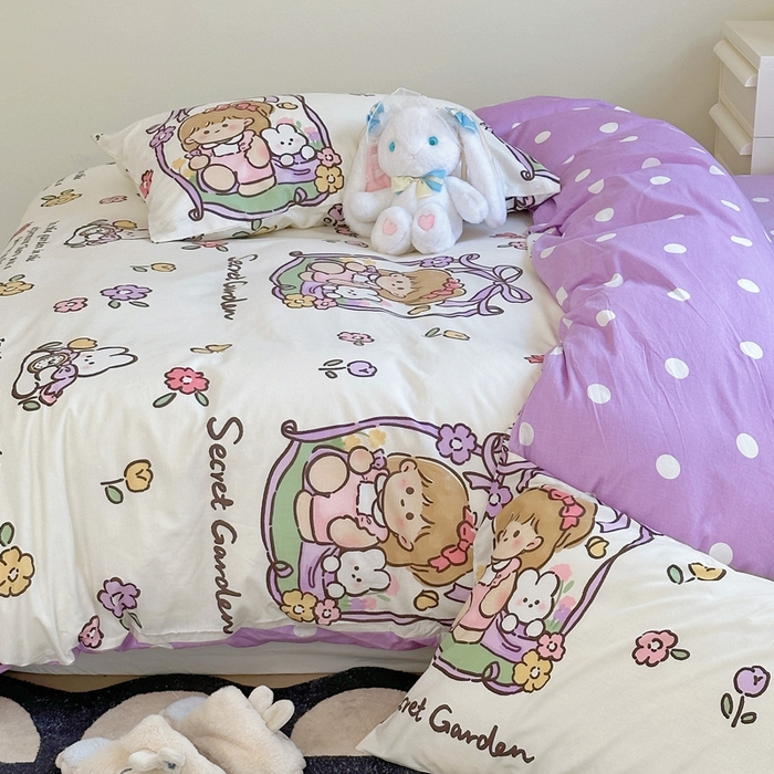 91家纺网 家纺一手货源 找家纺 2025春夏新款全棉小清新卡通碎花学生季三件套四件套 西莉娅