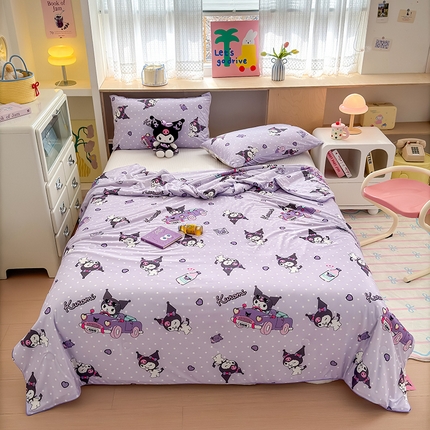 91家纺网 家纺一手货源 找家纺 木堇家居 2025三丽鸥针织棉麻绳大豆夏被 波点库洛米