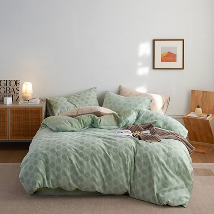 91家纺网 家纺一手货源 找家纺 艾咪 全棉立体浮雕提花双层纱四件套 波妞-绿