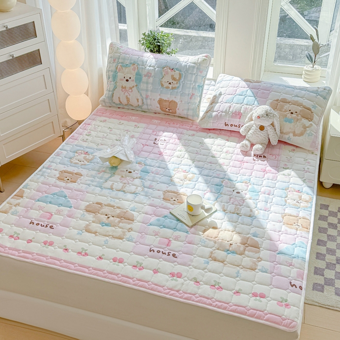 91家纺网 家纺一手货源 找家纺 鸣升家纺 2025新款全棉印花床垫 涂鸦油画狗