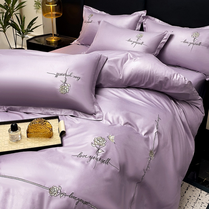 91家纺网 家纺一手货源 找家纺 2025春夏新款春夏新品水洗天丝棉轻奢刺绣四件套-芸伊 紫