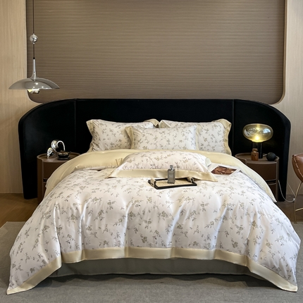 2025春夏新款简奢款嵌绳莱赛尔数码印花四件套单夏被床笠床单款 云芷