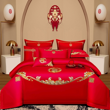 91家纺网 家纺一手货源 找家纺 （总）蒂爵2025新款婚庆四件套A版长绒棉绣花 B版100长绒棉（加大+20元）			
