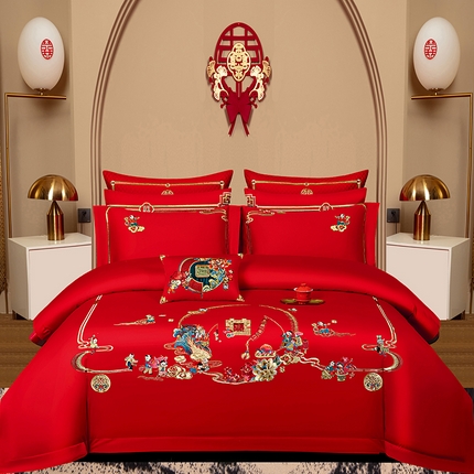 蒂爵2025新款婚庆四件套A版长绒棉绣花 B版100长绒棉（加大+20元）			 相亲相爱