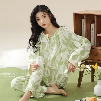 91家纺网 家纺一手货源 找家纺 （总）洛兰沙家居馆【只代发】【只代发】 【7A抑菌】睡衣女款春秋季纯棉长袖娃娃装休闲熊猫全棉家居服