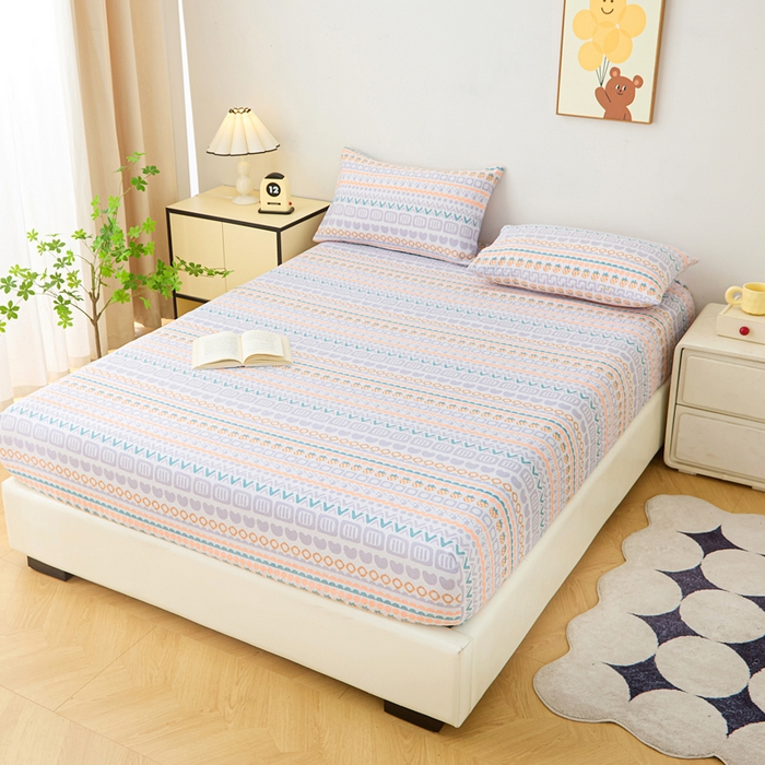 91家纺网 家纺一手货源 找家纺 首爱家纺 2025新款锦柔老粗布印花床笠 草莓情