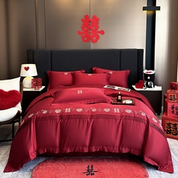 91家纺网 家纺一手货源 找家纺 （总）奥汀洛家纺  2025新款亲肤棉高精密刺绣婚庆四件套-花田喜事,花田喜事