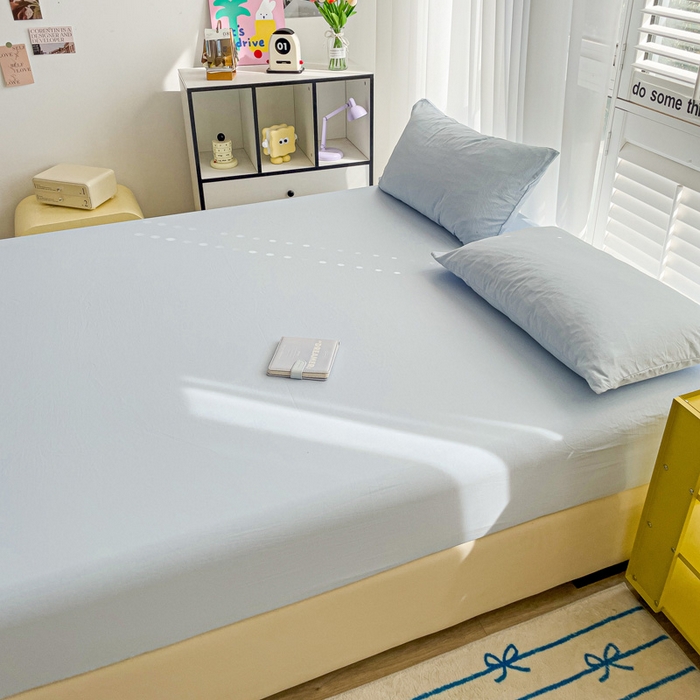 91家纺网 家纺一手货源 找家纺 仟人梦 2025新款纯色床笠 浅蓝