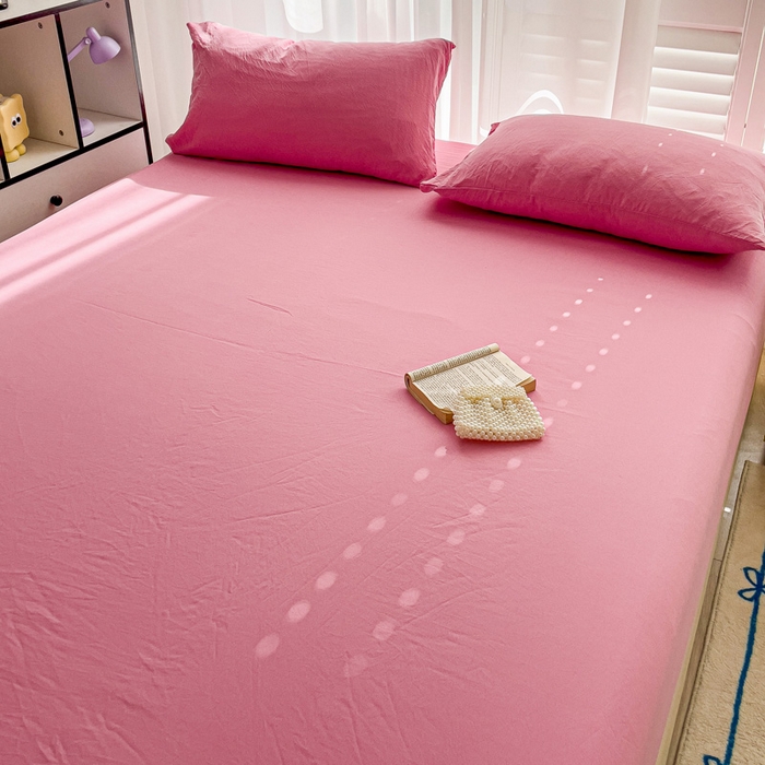 91家纺网 家纺一手货源 找家纺 仟人梦 2025新款纯色床笠 玫红