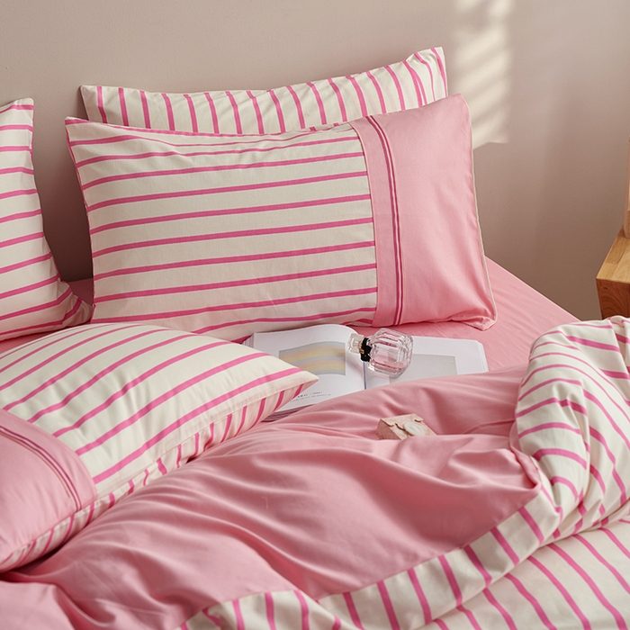 91家纺网 家纺一手货源 找家纺 安莱生活 2025新款全棉日式侘寂风条格系列四件套 茉咔