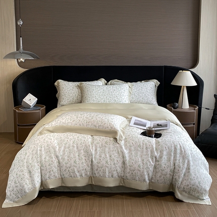 2025春夏新款简奢款嵌绳莱赛尔数码印花四件套单夏被床笠床单款 漫语佳人 米