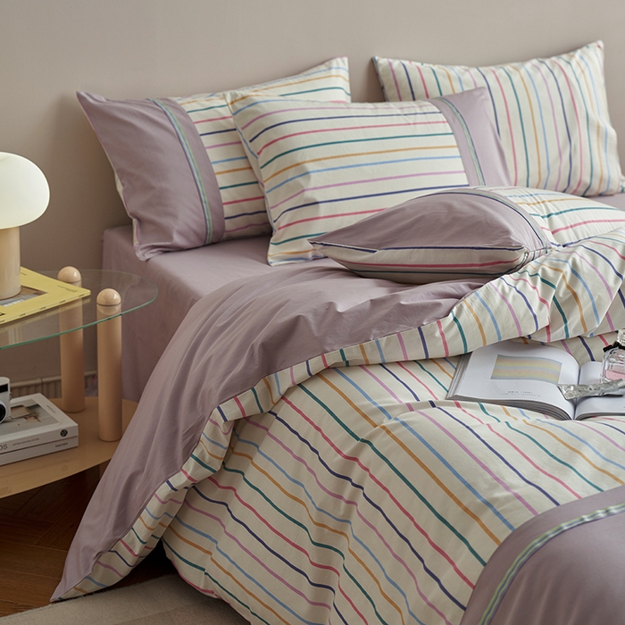 91家纺网 家纺一手货源 找家纺 安莱生活 2025新款全棉日式侘寂风条格系列四件套 浅叙