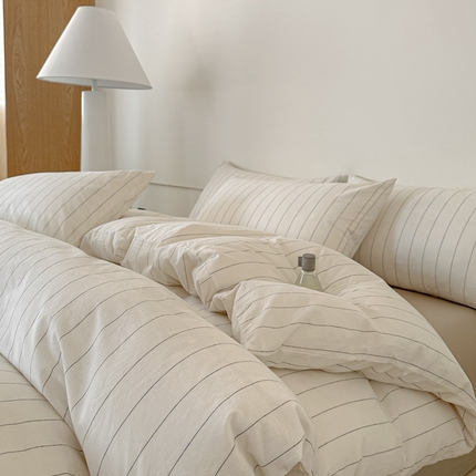 莱茵家居 2025春夏新款A类色织混搭水洗棉四件套-素岛 素岛-浅咖