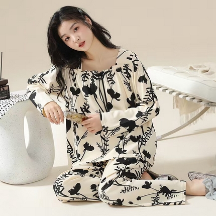 91家纺网 家纺一手货源 找家纺 （总）洛兰沙家居馆【只代发】【只代发】 【7A抑菌】睡衣女款春秋季纯棉长袖娃娃装休闲熊猫全棉家居服