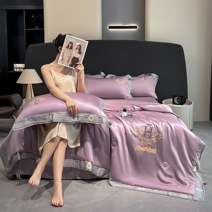 91家纺网 家纺一手货源 找家纺 露梦家纺2025新款A类水洗真丝夏被-格调 格调-玫瑰紫