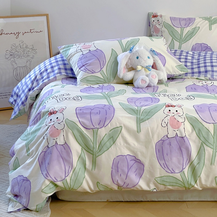 91家纺网 家纺一手货源 找家纺 2025春夏新款全棉小清新卡通碎花学生季三件套四件套 知语