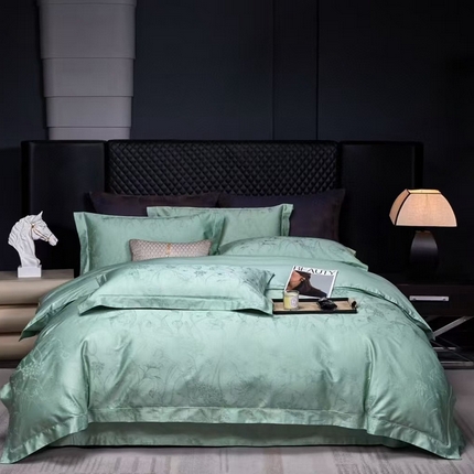 玖琳家纺 2025新款100s提花高支高密新疆长绒棉四件套 夕颜 冰沙绿