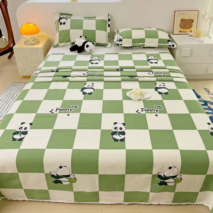 91家纺网 家纺一手货源 找家纺 2025春夏新品鱼骨棉老粗布凉席 熊猫