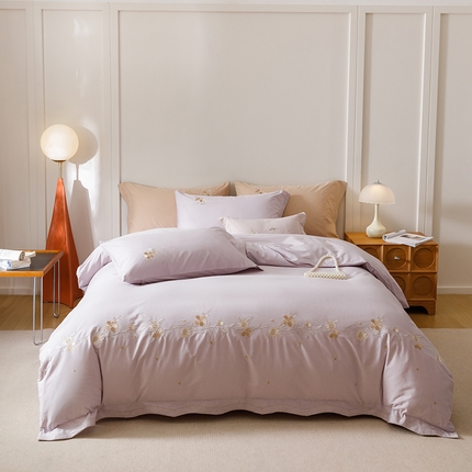 艾莱家纺 2025新款A类水洗棉加厚绣花四件套-栀夏 栀夏-青叶紫