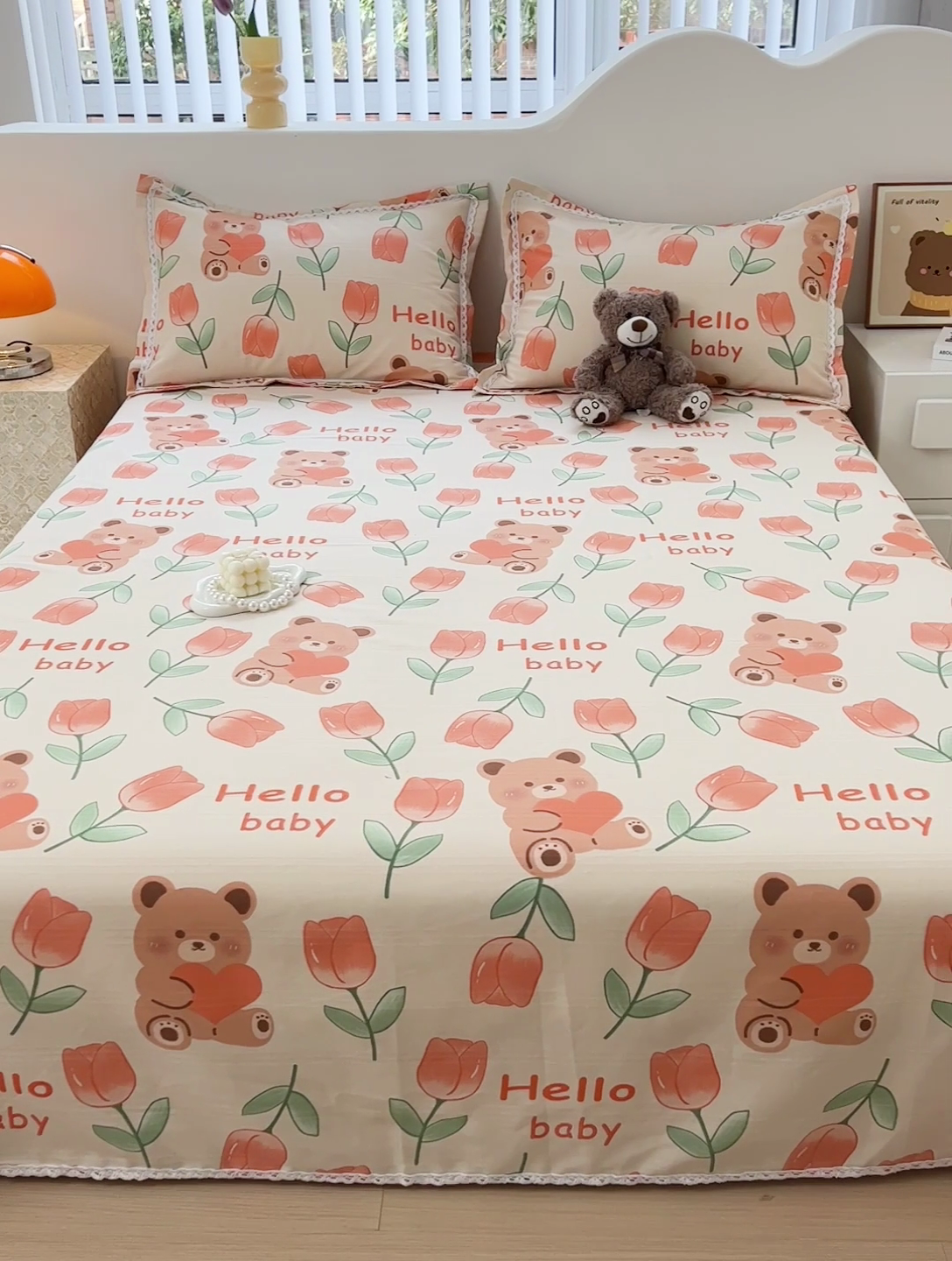 91家纺网 家纺一手货源 找家纺 2025春夏新品鱼骨棉老粗布凉席 爱心熊