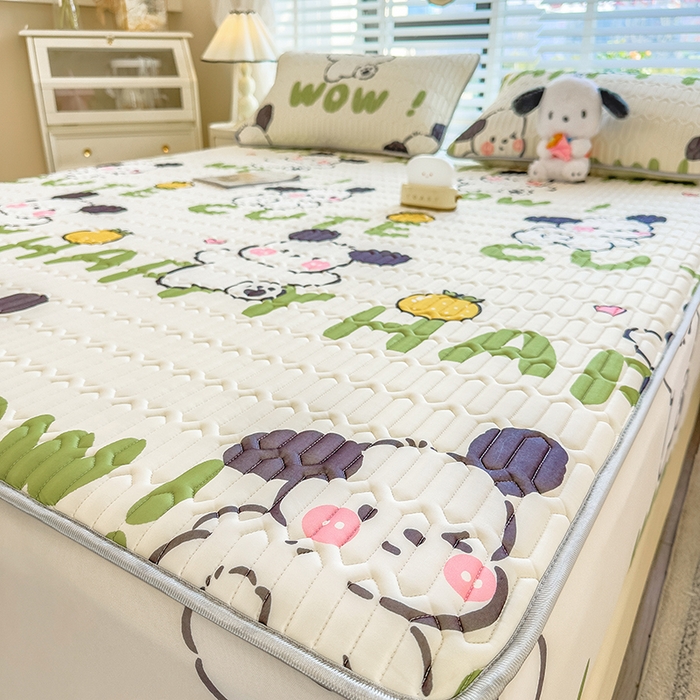 91家纺网 家纺一手货源 找家纺 世纪绒品 2026新款印花卡通床笠款乳胶凉席 字母萌犬