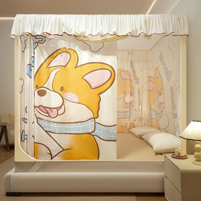 91家纺网 家纺一手货源 找家纺 （总）卓尔居2025新款成人坐床帘系列-曲奇小熊烤漆支架