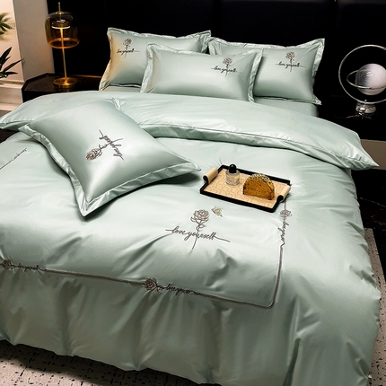 91家纺网 家纺一手货源 找家纺 2025春夏新款春夏新品水洗天丝棉轻奢刺绣四件套-芸伊 绿