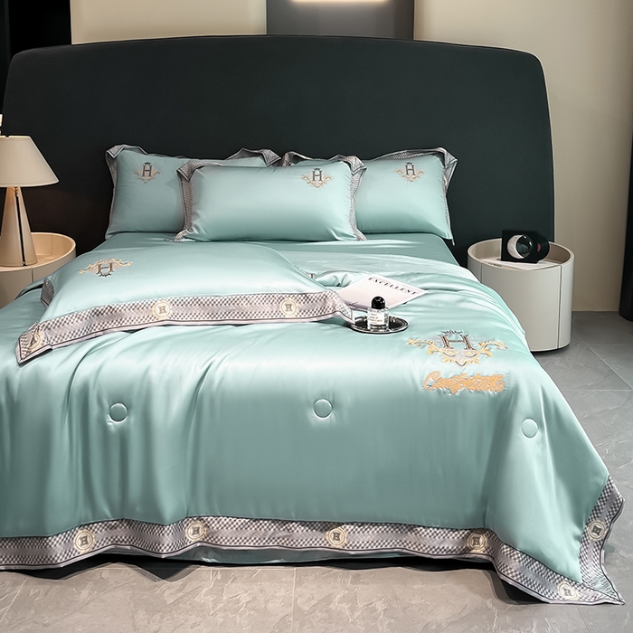 91家纺网 家纺一手货源 找家纺 露梦家纺2025新款A类水洗真丝夏被-格调 格调-水绿